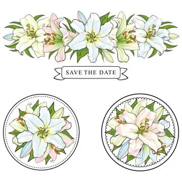 Vector hand drawn tulip save the date pattern set Stock Illustration