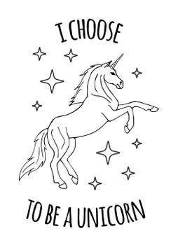 Vector hand drawn unicorn with quote card Stock Illustration