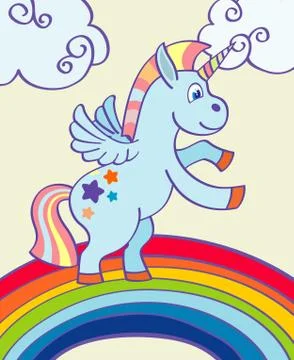Vector hand drawn unicorn rainbow Stock Illustration