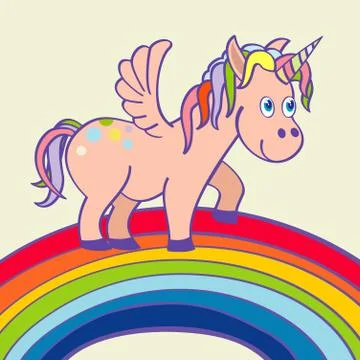 Vector hand drawn unicorn standing on a rainbow イラスト素材