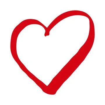 Vector hand drawn Valentine's red heart isolated on white background. Decorative Stock Illustration