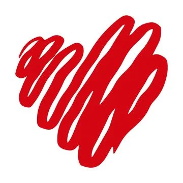 Vector hand drawn Valentine's red heart isolated on white background. Decorative Stock Illustration
