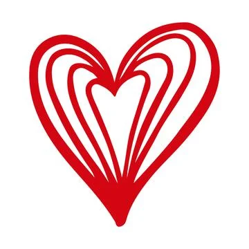 Vector hand drawn Valentine's red heart isolated on white background. Decorative Stock Illustration