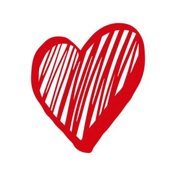Vector hand drawn Valentine's red heart isolated on white background. Decorative Stock Illustration