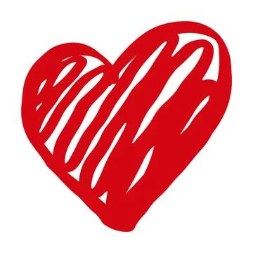 Vector hand drawn Valentine's red heart isolated on white background. Decorative Stock Illustration