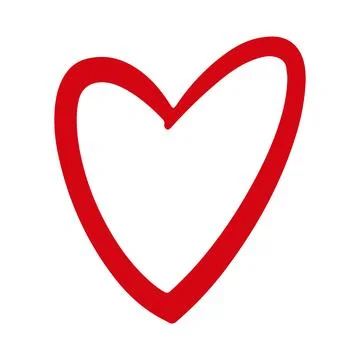 Vector hand drawn Valentine's red heart isolated on white background. Decorative Stockillustratie