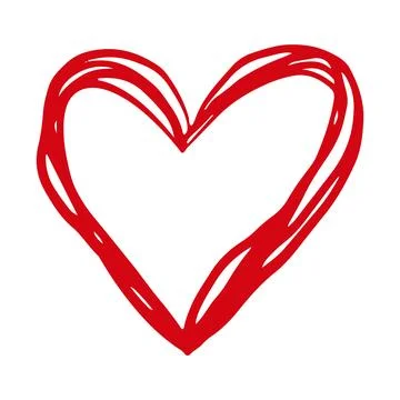 Vector hand drawn Valentine's red heart isolated on white background. Decorative Stock Illustration