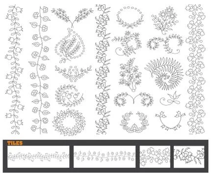 Vector. Hand drawn vector line border set and design element Stock Illustration