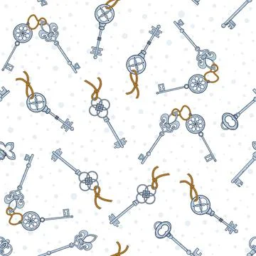 Vector hand drawn vintage keys dots polka rope seamless pattern print background Illustrazione stock