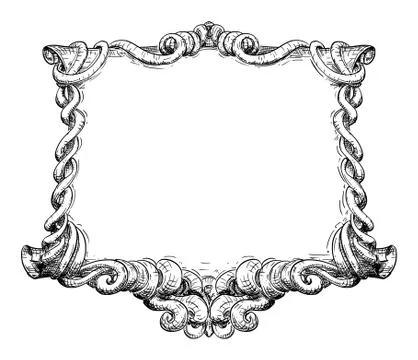 Vector Hand Drawn Vintage Old Ornamental Frame Design of Fantasy Scroll with Stock Illustration