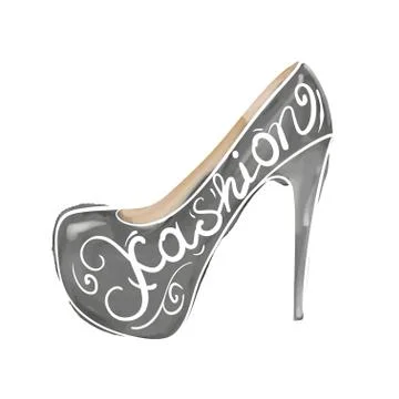 Vector hand drawn watercolor illustration of an elegant woman shoes. High hee Stock Illustration