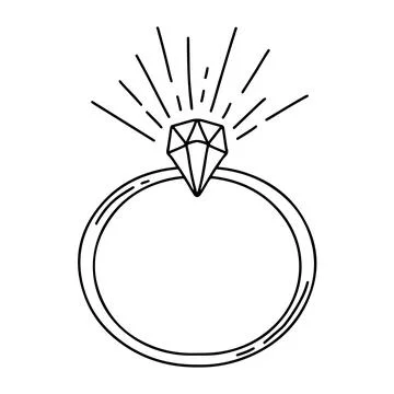 Vector hand drawn wedding ring with diamond. Feminine logo element in doodle Stock Illustration