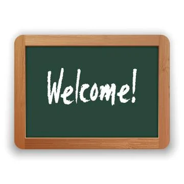 Vector Hand Drawn Welcome Word on Green Blackboard Stock Illustration