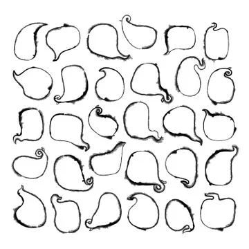 Vector Hand Drawn Wet Ink Stroke Speech Bubbles Set Stock Illustration
