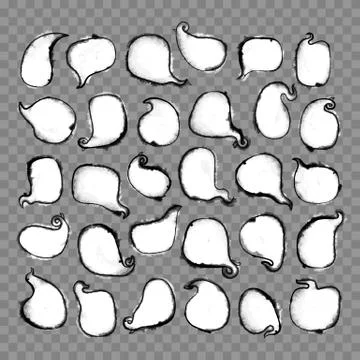 Vector Hand Drawn Wet Ink Speech Bubbles Set Stock Illustration