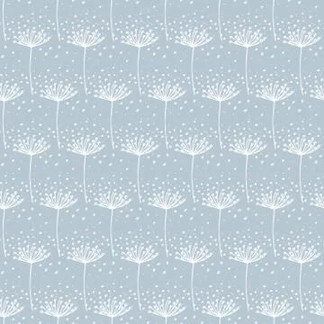Vector Hand drawn white dandelion on light blue background repeat seamless Stock Illustration