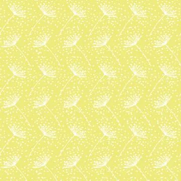 Vector Hand drawn white dandelion on yellow background repeat seamless pattern. Illustrazione stock