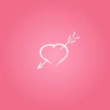 Vector hand drawn  white heart with arrow, fall in love symbol Stock Illustration