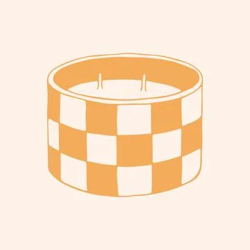 Vector hand drawn wide jar candle with two wicks and trendy checkerboard Stock Illustration