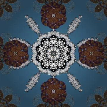 Vector Hand drawn zentangle floral white, blue and brown colors. Seamless patter Stock Illustration