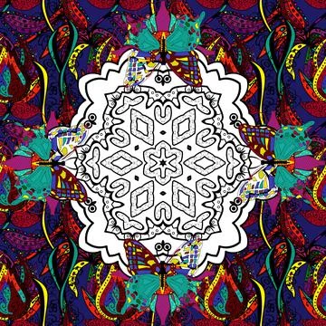 Vector Hand drawn zentangle floral white, black and blue colors. Seamless patter Stock Illustration