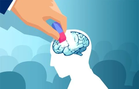 Vector of a hand erasing part of the human brain of a man Stock Illustration