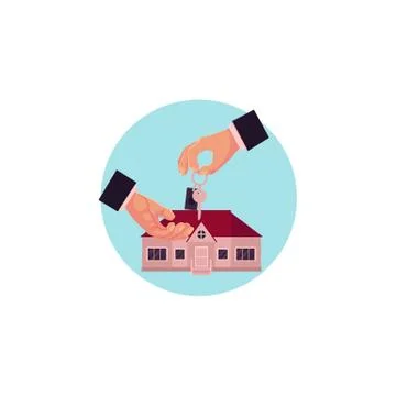 Vector hand gives the key of house to another hand Illustrazione stock