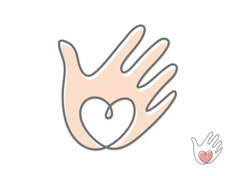 Vector hand with heart logo design. Arm with heart logo. Hand care logo Stock Illustration