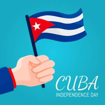 Vector hand holding cuba flag - banner square greeting cuba independence day Stock Illustration