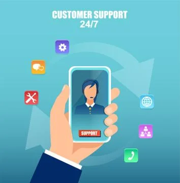 Vector of a hand holding smartphone with operator on the screen. Stock Illustration