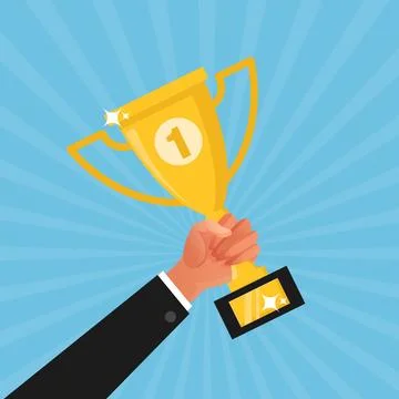 Vector hand holding trophy as a winner Stock Illustration