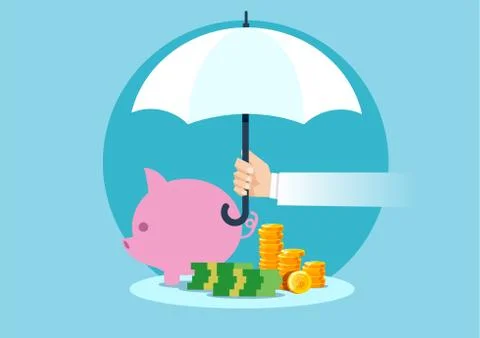 Vector of a hand holding umbrella to protect money Stock Illustration