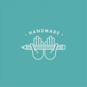 Vector hand made labels and badges in linear trendy style - hand made Stock Illustration