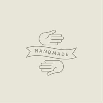 Vector hand made labels and badges in linear trendy style - hand made Stock Illustration