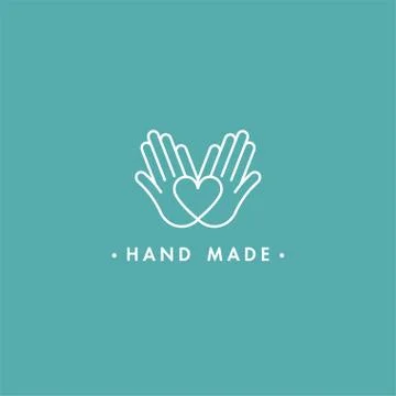 Vector hand made labels and badges in linear trendy style - hand made Stock Illustration