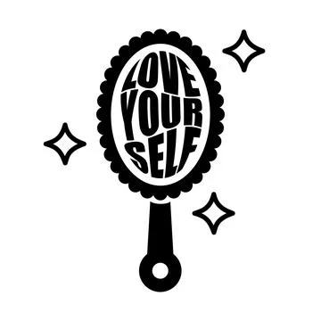 Vector of Hand Mirror with "Love Yourself" Text. Stock Illustration