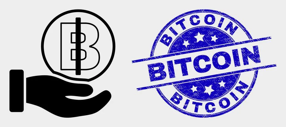 Vector Hand Offer Bitcoin Icon and Distress Bitcoin Seal Stockillustratie