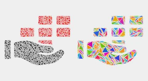 Vector Hand Offer Bricks Mosaic Icon of Triangle Items Stock Illustration