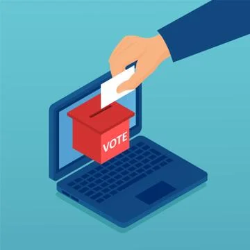 Vector of a hand putting paper with vote in the ballot box in a computer Stock Illustration