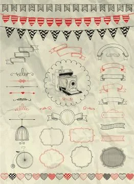 Vector Hand Sketched Doodle Banners, Ribbons and Frames Stock Illustration