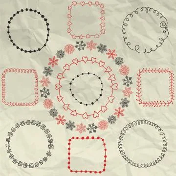 Vector Hand Sketched Doodle Frames. Design Elements Illustrazione stock