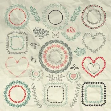 Vector Hand Sketched Floral Frames, Borders, Wreaths Stock Illustration