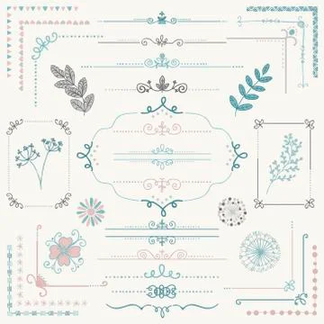 Vector Hand Sketched Rustic Design Elements, Dividers Illustrazione stock
