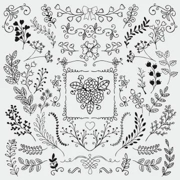 Vector Hand Sketched Rustic Floral Doodle Branches Stock Illustration
