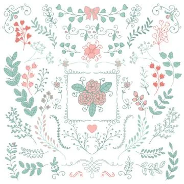 Vector Hand Sketched Rustic Floral Doodle Branches Stock Illustration