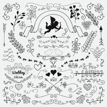 Vector Hand Sketched Rustic Floral Design Elements Stock Illustration