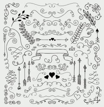 Vector Hand Sketched Rustic Floral Design Elements Stock Illustration