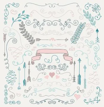 Vector Hand Sketched Rustic Floral Design Elements Stock Illustration