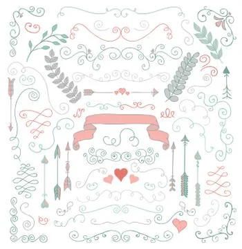 Vector Hand Sketched Rustic Floral Design Elements Illustrazione stock