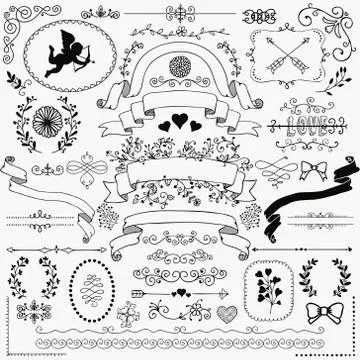 Vector Hand Sketched Rustic Floral Design Elements Stock Illustration